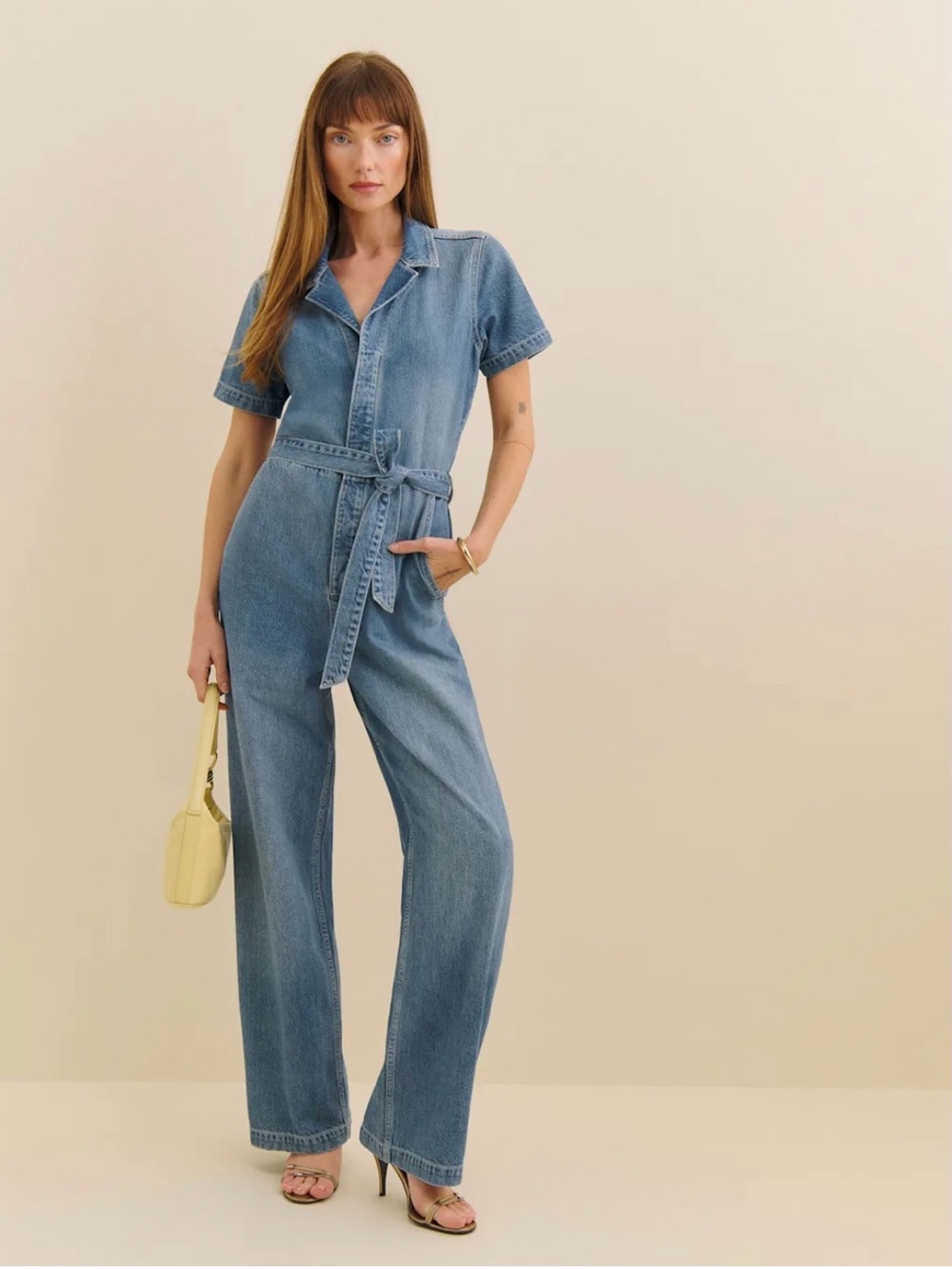 Reformation Graham Lived In Denim Jumpsuit Sharpe Small